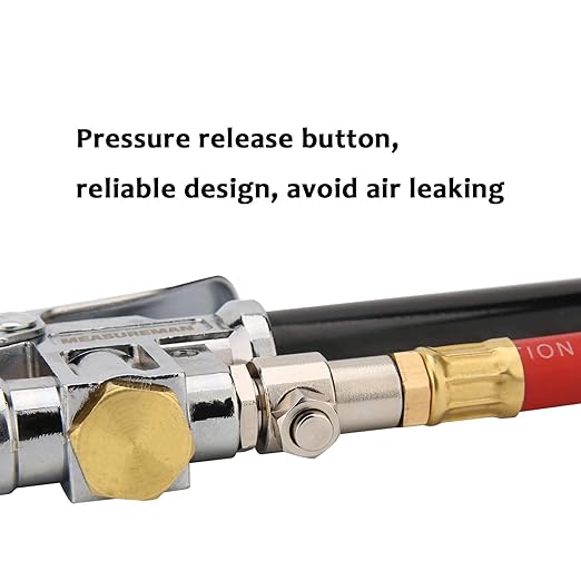 MEASUREMAN Heavy Duty Bayonet Style Tire Inflator, Aluminum Body, 20" Red Hose, Clip On Air Chuck, Aluminum Slide, Range 10-130psi/kpa (Pack of 2)