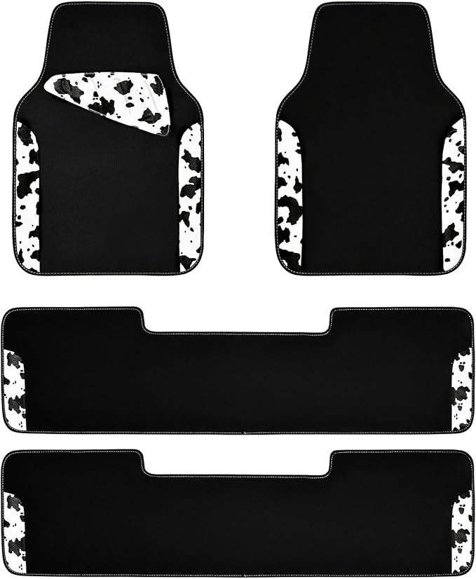 CAR PASS Waterproof Universal 3 Row Car Floor Mats, Cow Print Car Mats Fit for SUV,Vans,sedans, Trucks,Set of 3 Row Vehicles 