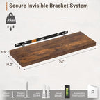 Vivelove 10 Inch Deep Floating Shelves 24 inch Long, 24 x 10 Wide Wall Shelves with Invisible Brackets, for Bedroom Bathroom 