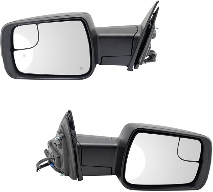 TRQ Driver and Passenger Side Mirror Set Power Heated Folding Blind Spot Indicator Textured Black Compatible with 2019-2022 R
