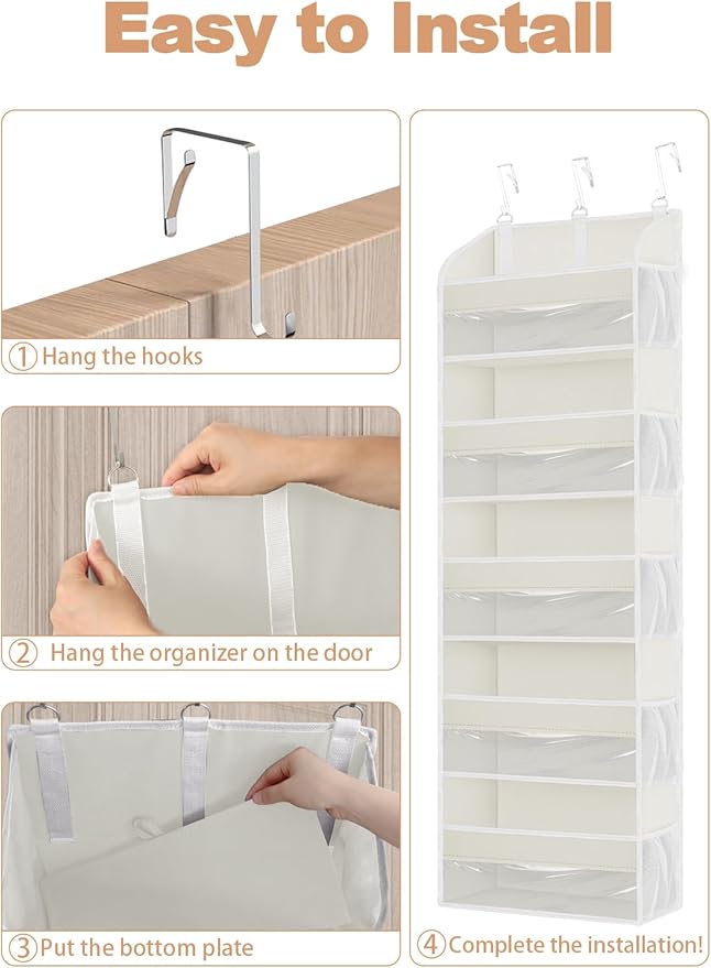 TAHAVICE 2 Pack Over The Door Storage Organizer with 5 Pockets 10 Mesh Pockets, 44 lbs Weight Capacity Door Hanging Organizer