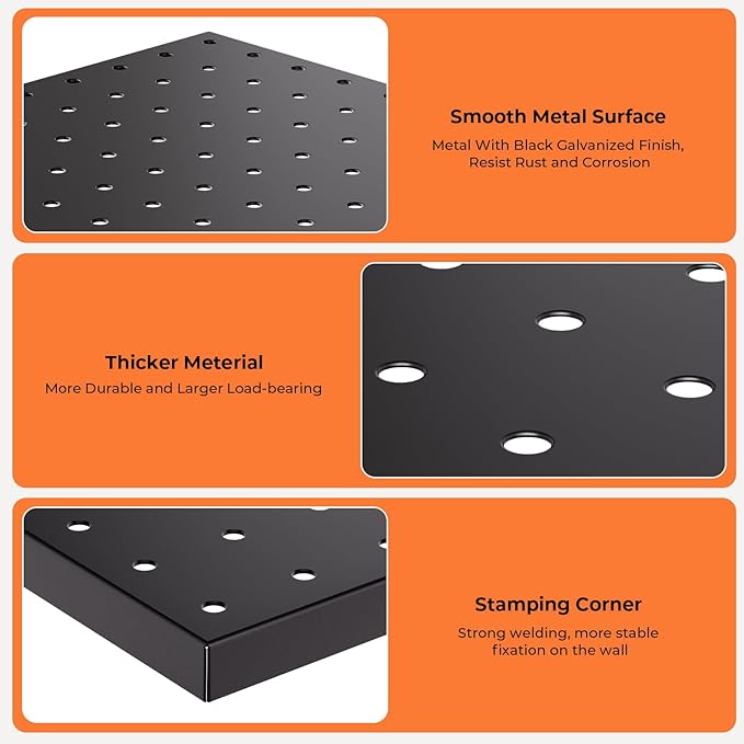 INCLY 4 Pack Peg Board, 12"x24" Upgrade Heavy Duty Metal Pegboard Panels, Black Pegboard Wall Organizer, Peg Board Panels for