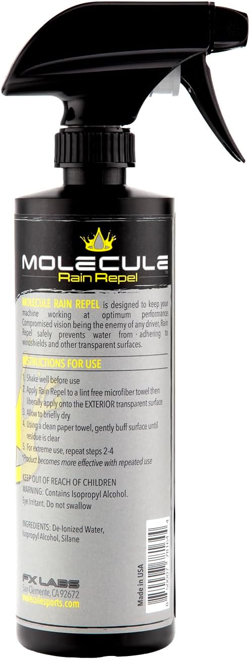 Molecule Rain Repel Glass Cleaner | Water Beading Spray for Windshields, Helmets, and Goggles | Boosts Wet Weather Visibility