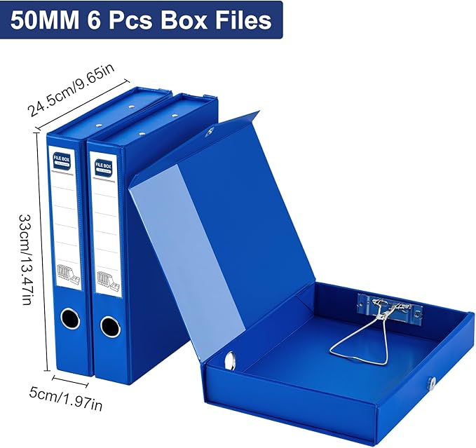 Storage File Boxes A4, 6 Pack Foldable File Box with Clip, 50mm Spine, Plastic Archives Cases with Magnetic Closure, Document