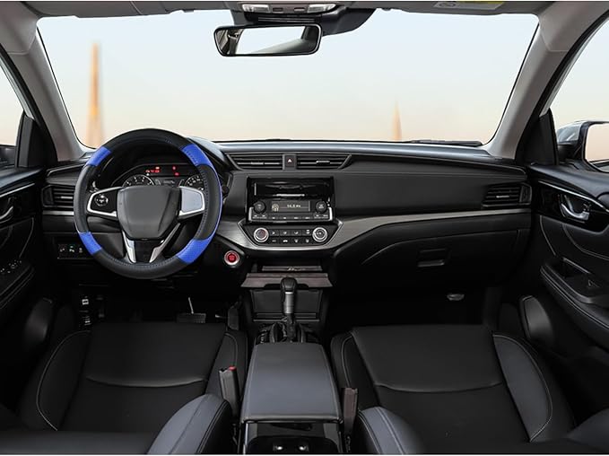 GIANT PANDA Microfiber Leather Steering Wheel Cover for Honda Accord,Civic,CR-V,HR-V,Pilot(Diamond-Pattern-Black+Blue-Standar