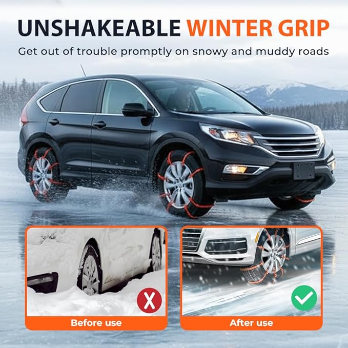 2026 New Universal Anti-Skid Snow Tire Chains, Emergency Traction Cables for Cars SUVs Trucks, Reusable Winter Safety Chains 