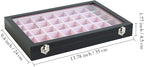 Stratalife Jewelry Organizer 40 Grid Pink Black Jewelry Tray with Clear Dust-proof Lid Velvet Earring Organizer Necklace Ring