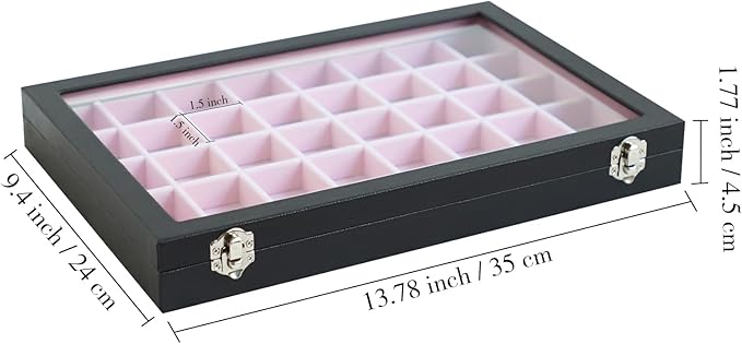 Stratalife Jewelry Organizer 40 Grid Pink Black Jewelry Tray with Clear Dust-proof Lid Velvet Earring Organizer Necklace Ring