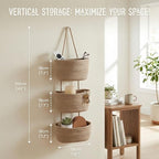 Hanging Wall Basket, Over the Door Hanging Basket with Hooks, Cotton Back of Door Organizer for Living Room, Bedroom, Boho Wa