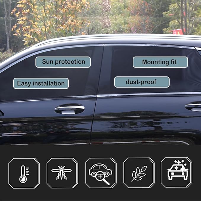 4PCS Car Window Shades with Zipper,Breathable Car Window Cover Baby Window Shades for Car,Camping Essentials Side Window Sun Shade for Privacy Protection Fits Most Cars