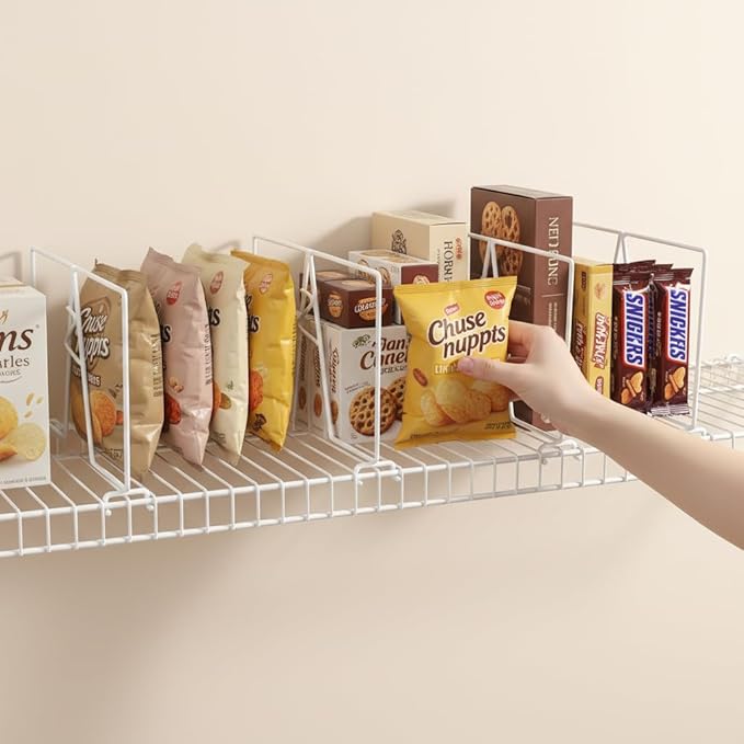 Wire Shelf Dividers - White Closet Organization & Storage Organizer - No Tool Shelf Divider for Wire Shelves - Metal Shelf Ac