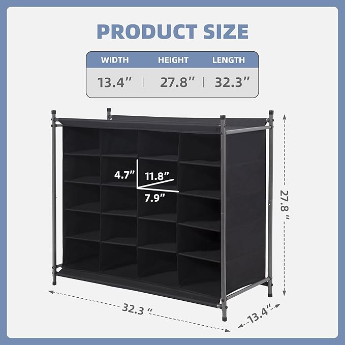 STORAGE MANIAC Stackable Shoe Cubby Organizer, Free Standing Shoe Cube Rack for Entryway, Bedroom, Apartment, Closet, 20-Cube