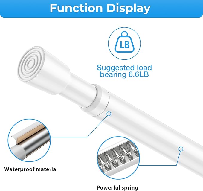 4PCS Tension Curtain Rod 33 to 59 Inch,White Short Curtain Rods No Drilling,Loaded Expandable Spring Curtain Rods for Windows
