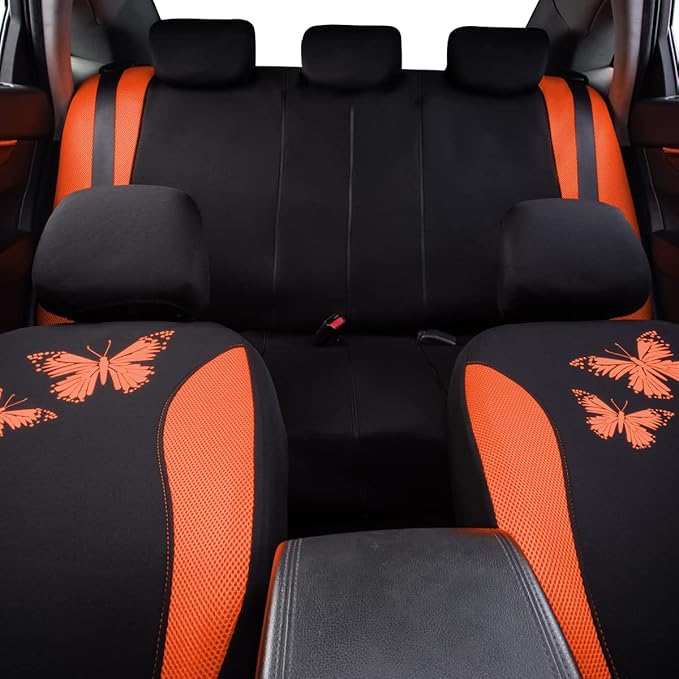 Flying Banner Butterfly car seat Covers ful Set Fashion Universal Lady Woman Female Rear Bench Split Colorized (Full Set, Ora