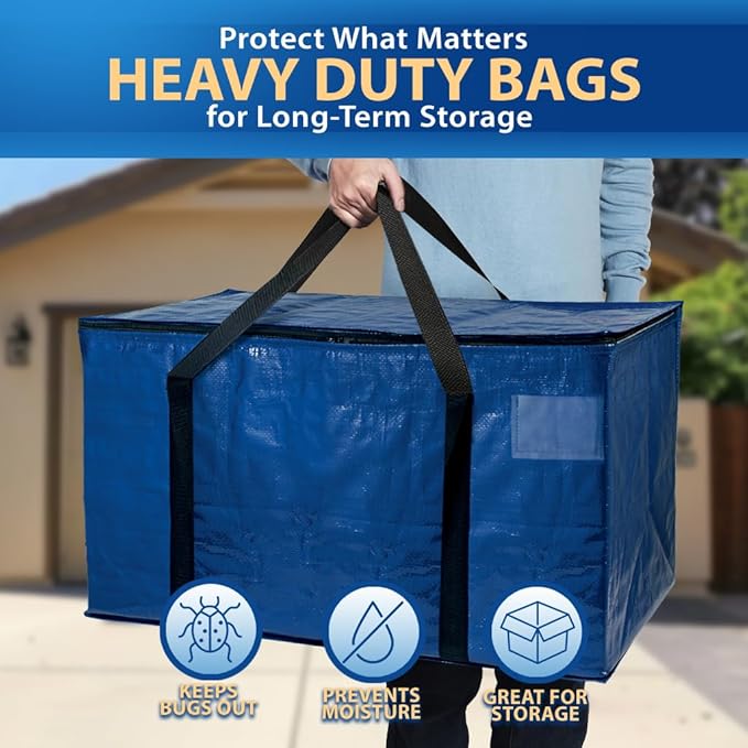 ClearSpace Heavy Duty Moving Bags or Storage Bag – Large Moving Boxes with Backpack Straps, Zippers & Handles – Perfect for M