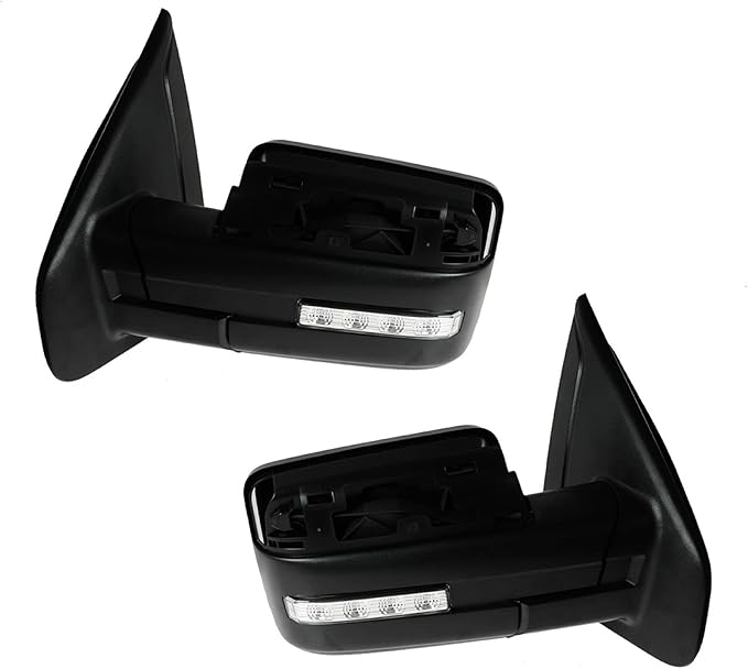 TRQ 6 Piece Driver and Passenger Side Mirror Assembly Set Electric Adjustment Heated Memory LED Turn Signal Black & Chrome Co