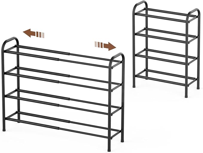 Gonfoam 4-Tier Expandable Shoe Rack,Adjustable Shoe Shelf Storage Organizer Heavy Duty Metal Free Standing Shoe Rack for Entr