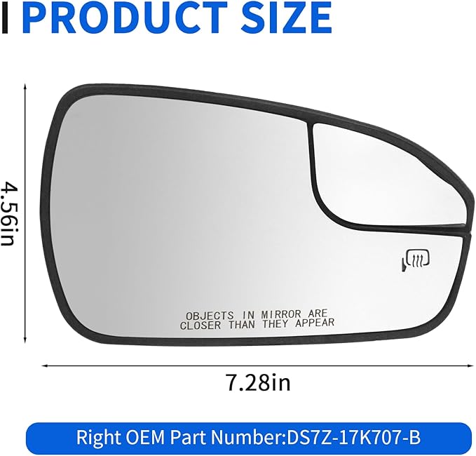 JINCHEN Passenger Side Mirror Glass for 2013 2014 2015 2016 2017 2018 2019 2020 Fusion, Heated Mirror Glass With Backing Plate DS7Z17K707B