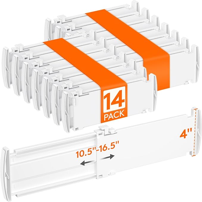Lifewit 4" Tall 14 Pack Drawer Dividers, 27-42cm/10.5-16.5" Expandable Drawer Divider for Clothes, Adjustable Dresser Drawer 