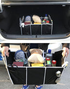 Car Trunk Organizer, Black, 3 Large Sections of Storage, Store Your Cleaning Supplies, Emergency Gear, Groceries, Tools, Great 