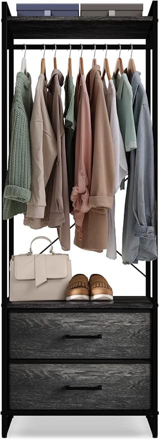 Sorbus Clothing Rack with Drawers - Clothes Stand Dresser - Wood Top, Steel Frame, & Fabric Drawers - Tall Closet Storage Org