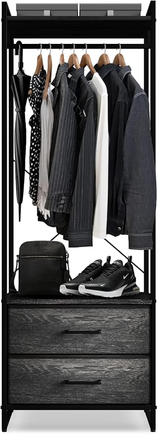 Sorbus Clothing Rack with Drawers - Clothes Stand Dresser - Wood Top, Steel Frame, & Fabric Drawers - Tall Closet Storage Org