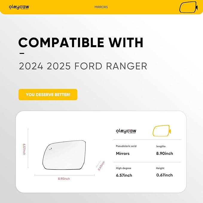 BSD Compatible with 2024 2025 Ford Ranger Driver Side Mirror, Left Side Mirrors Replacement Glass with Blind Spot, Heated