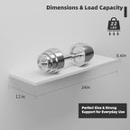 Floating Shelf Board for Wall 5/8" – No Brackets – 24" L x 12" W x 0.6" T White Melamine Wood Floating Shelves for Bathroom, 
