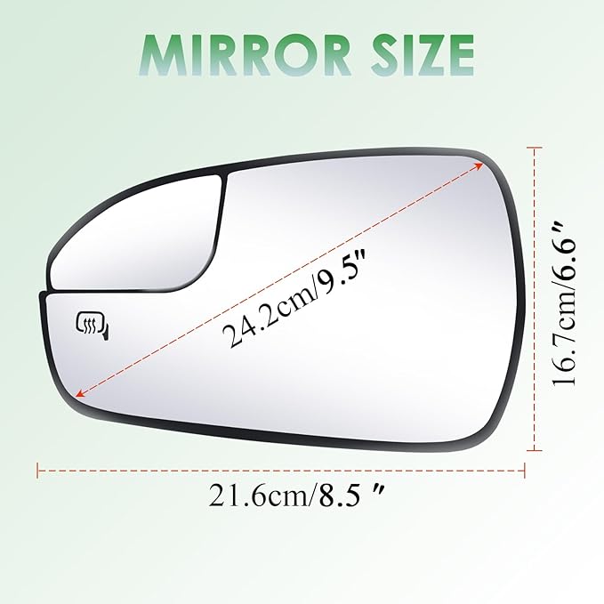 Driver Side Mirror Glass compatible with Ford Fusion 2013-2020, Heated, Back Plate, w/o Blind Spot Detect