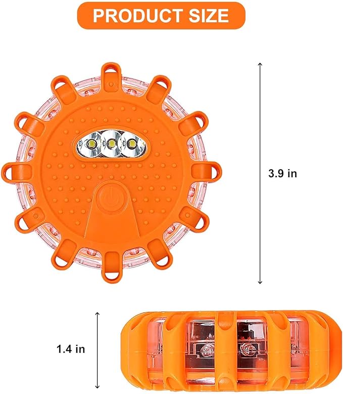 GP904 LED Road Flares Emergency Light Kit, 9 Glow Modes Strong Magnet Hang Hook for Holiday Gift, Road Emergency Rescue Searc
