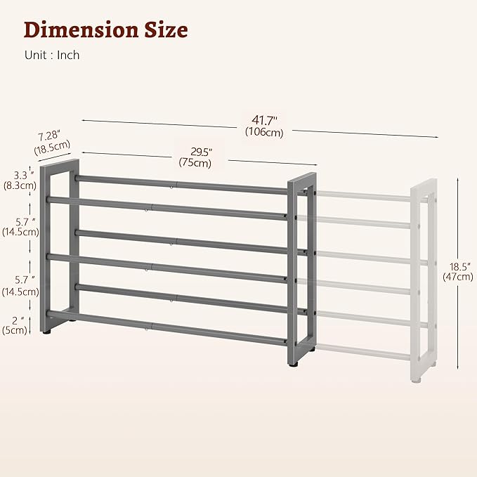 FAVOOSTY 3-Tier Expandable Shoe Rack, Adjustable Shoe Shelf Storage Organizer Space Saving Metal Free Standing Shoe Rack for 