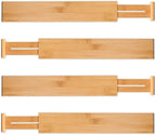 Utoplike 4 pcs Bamboo Kitchen Drawer Dividers Large, Adjustable Drawer Organizers, Spring Loaded, Works in Kitchen, Dresser, 