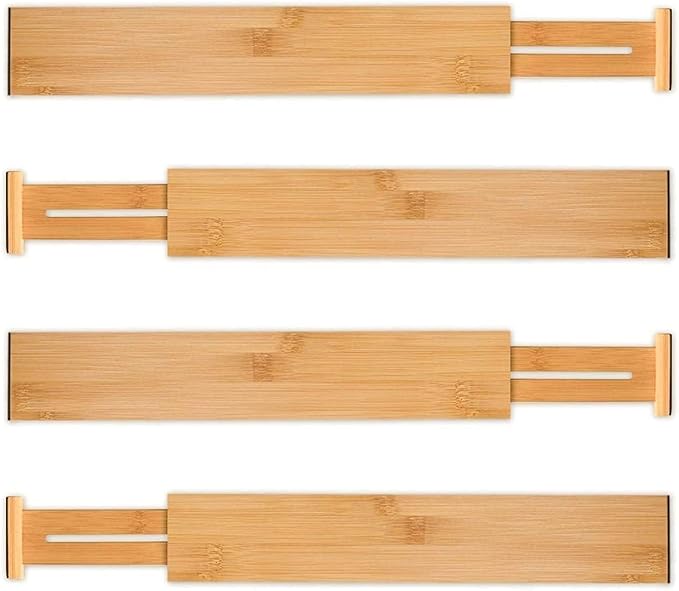 Utoplike 4 pcs Bamboo Kitchen Drawer Dividers Large, Adjustable Drawer Organizers, Spring Loaded, Works in Kitchen, Dresser, 