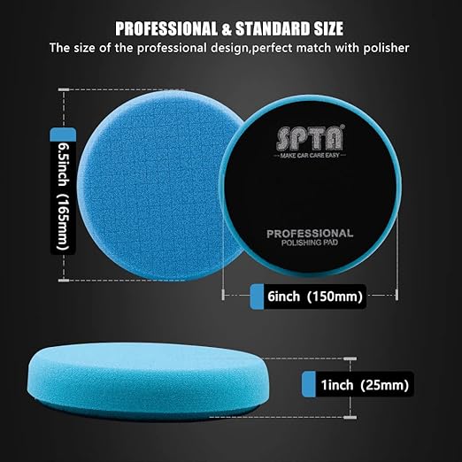 Blue T60 Moderate-Cut Foam Polishing Pad, SPTA 1Pc 6.5 Inch Face for 6 Inch 150mm Backing Plate Compound Buffing Sponge Pads for Car Buffer Polisher Compounding, Polishing and Waxing -FPTSS6B