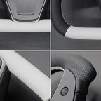MEWANT Hand Stitched White Leather Steering Wheel Cover Wrap for Tesla Model S 2021-2023 / Model X 2021-2023 Steering Wheel Accessories
