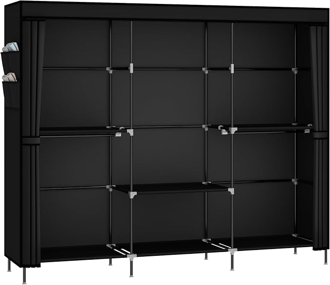 MOGELAFOO 83" Closet Wardrobe, Portable Closet for Bedroom, Freestanding Clothes Rack with Non-Woven Fabric Cover, 5 Hanging 