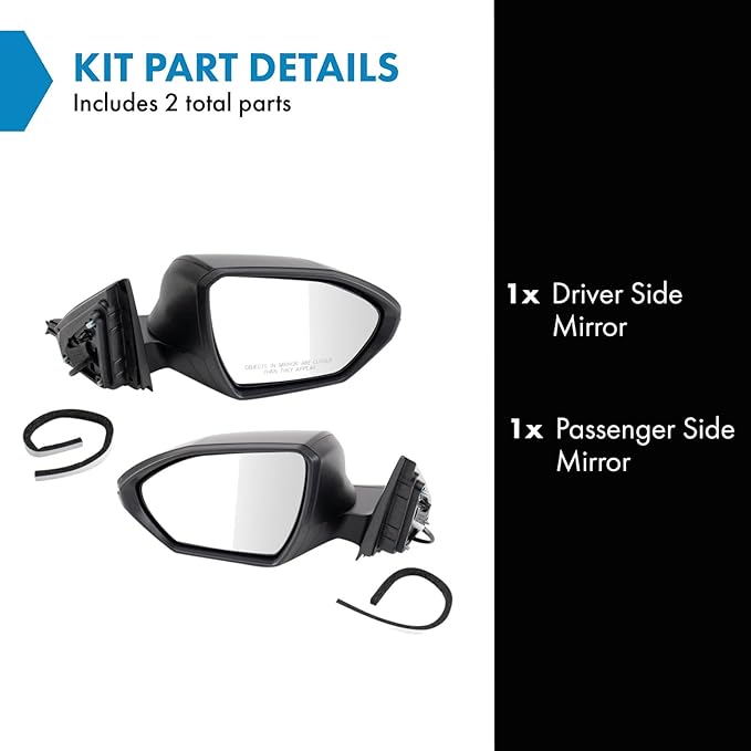 TRQ Driver and Passenger Side Power Mirror Set Smooth Black Textured Compatible with 2022 2023 Hyundai Santa Cruz Tucson HY13