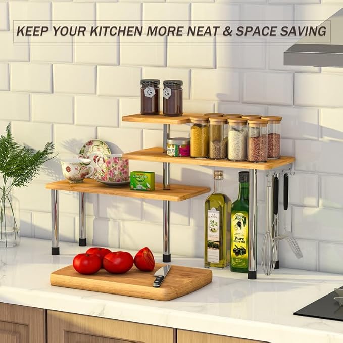 ZHWS Kitchen Countertop Organizer Spice Rack for Salt, Bathroom Counter Organizer Over Sink for Makeup, Skincare, Adjustable 