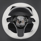 MEWANT Hand Stitched White Leather Steering Wheel Cover for Tesla Model 3/Y Accessories