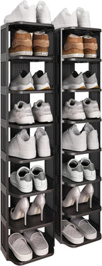 Kitstorack Stackable 16-Tier Shoe Rack for Closet & Entrance - Tall, Narrow, Vertical Shoe Stand - Plastic, Free Standing - I