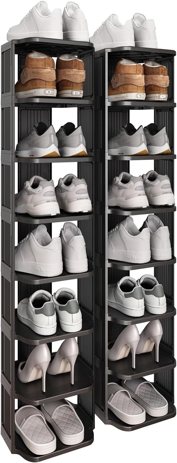 Kitstorack Stackable 16-Tier Shoe Rack for Closet & Entrance - Tall, Narrow, Vertical Shoe Stand - Plastic, Free Standing - I