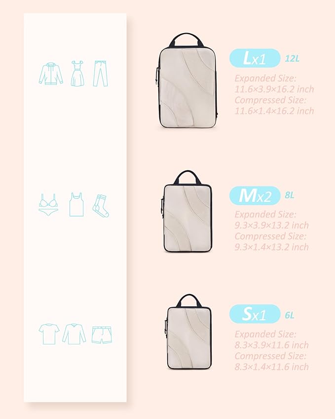 BAGSMART Compression Packing Cubes, 6 Set/4 Set/2 Set Travel Packing Cubes for Carry on Suitcases, Compression Suitcase Organ