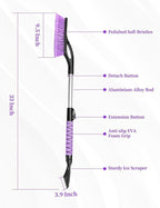 HEEYA 2 Pack Ice Scraper and Brush for Car, Extendable Snow Brush and Ice Scraper for Car Windshield Window, Car Snow Scraper and Brush with Foam Grip for SUV Truck Automobile Vehicle - Purple & Pink