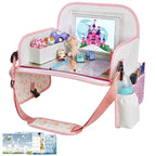 MENZOKE Kids Travel Tray for Toddler Car Seat, Toddler Travel Activities for Girl with iPad Holder Stand & Storage Pockets, R