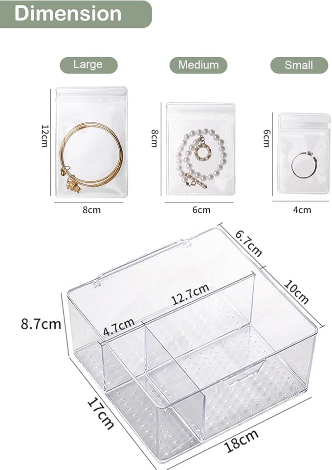 2 Pack 4 In 1 Acrylic Jewelry Organizers and Storage with 120 Portable Anti Tarnish Jewelry Bags, Clear Jewelry Box Organizer