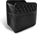 Car Seat Back Organizer, 10" x 10" Multifunctional Auto Backseat Hanging Storager with Side Pockets, Big Capacity Waterproof Wear-Resistant PU Leather Garbage Can for Most Cars (Black)