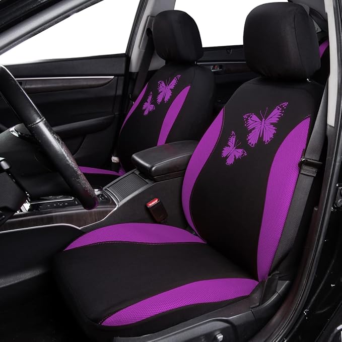 Flying Banner Butterfly car seat Covers ful Set Fashion Universal Lady Woman Female Rear Bench Split Colorized (Full Set, Pur