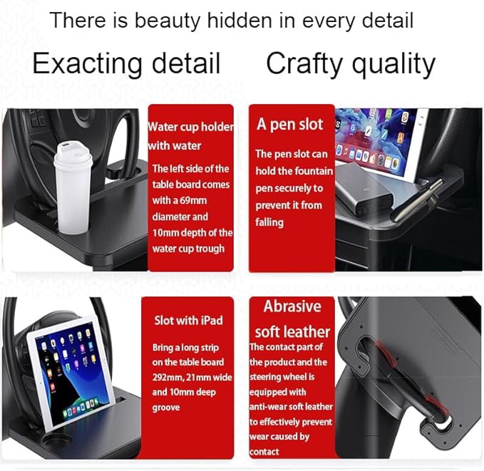 Multi-Functional Car Steering Wheel Desk - Great for Eating, Studying, and Working, Includes Side Seat Storage to Help Prevent Dropping, Bonus: Free Car Phone Holder Included