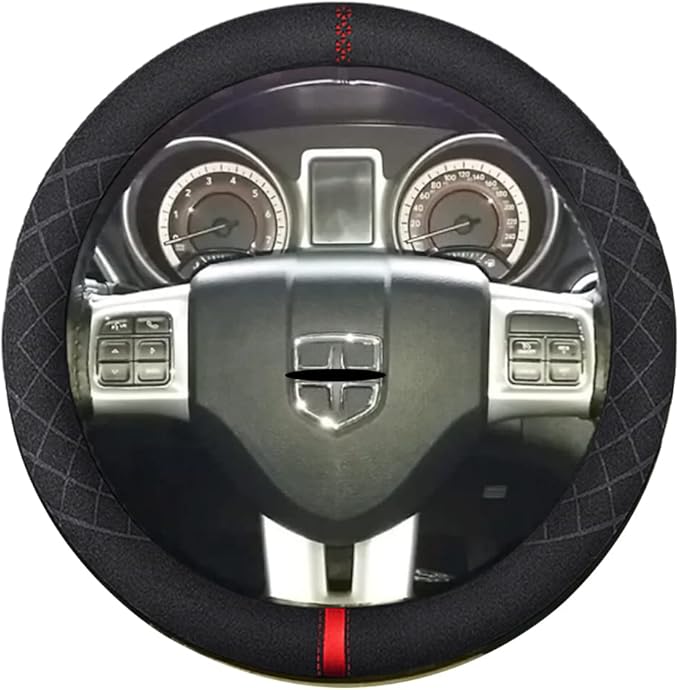 Suede Steering Wheel Cover,Compatible with Dodge Avenger Grand Caravan Challenger Charger Suede Leather Sport Non-Slip Wheel Cover Car Interior Accessories 15.5 16 inch for Man and Women