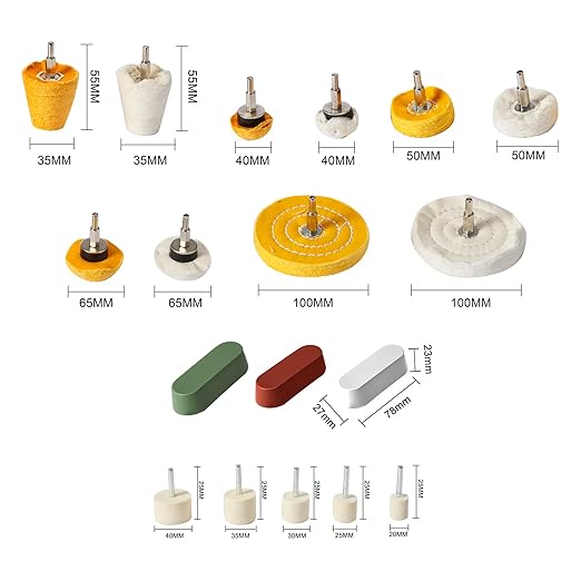 Polishing Wheel for Drill Kits, 10pcs Buffing Wheels, 5pcs Felt Wheels and 3pcs Compound, Different Size and Density Polisher Wheels for Metal, Jewelry, Car, Aluminum, DIY Buffing & Finishing